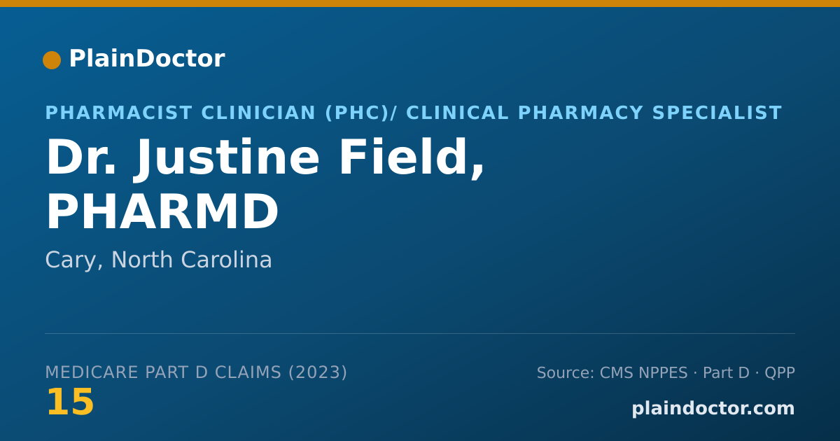 Shareable card for Justine Field, PHARMD - Pharmacist Clinician (PhC)/ Clinical Pharmacy Specialist, Cary, NC