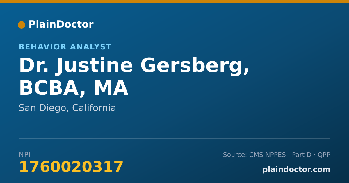 Shareable card for Justine Gersberg, BCBA, MA - Behavior Analyst, San Diego, CA