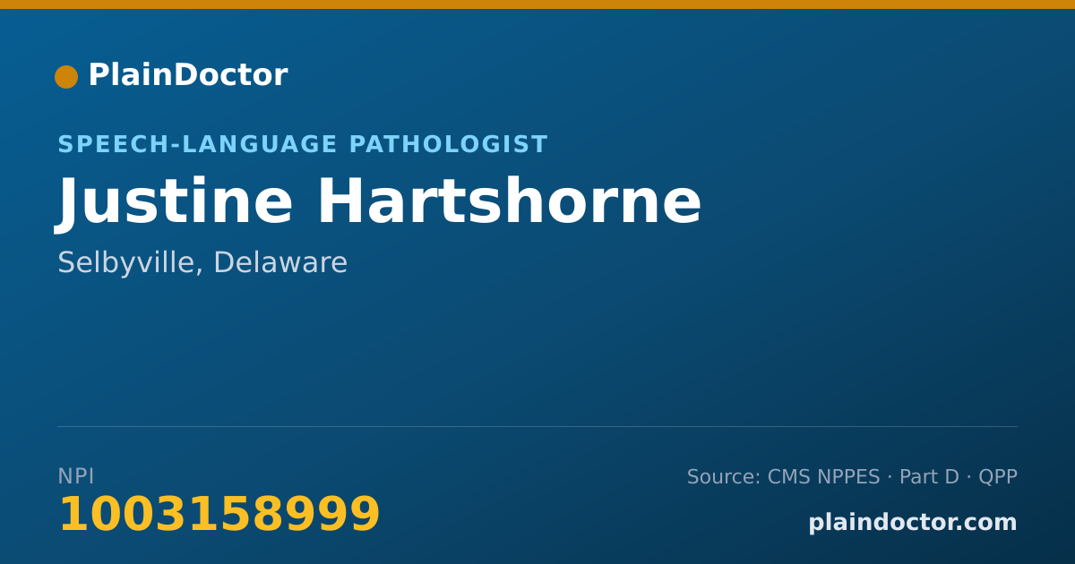 Shareable card for Justine Hartshorne - Speech-Language Pathologist, Selbyville, DE