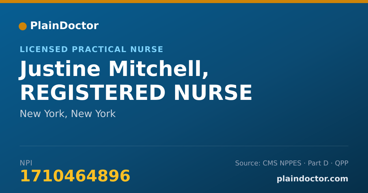 Shareable card for Justine Mitchell, REGISTERED NURSE - Registered Nurse, New York, NY