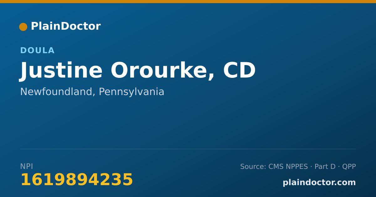 Shareable card for Justine Orourke, CD - Doula, Newfoundland, PA