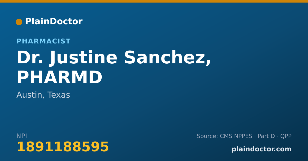 Shareable card for Justine Sanchez, PHARMD - Pharmacist, Austin, TX