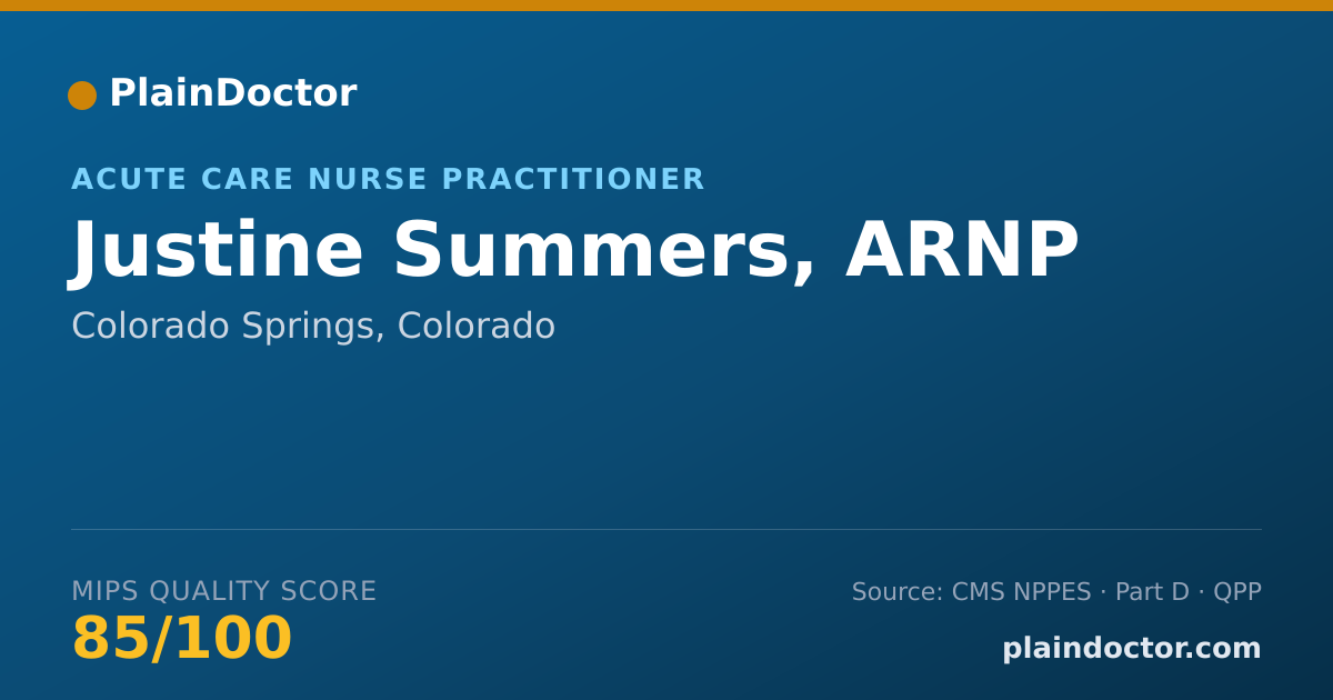 Shareable card for Justine Summers, ARNP - Acute Care Nurse Practitioner, Colorado Springs, CO