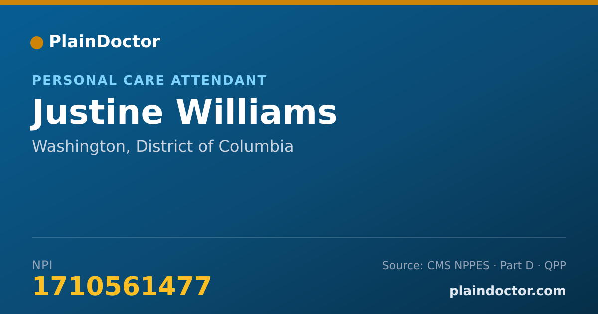 Shareable card for Justine Williams - Personal Care Attendant, Washington, DC