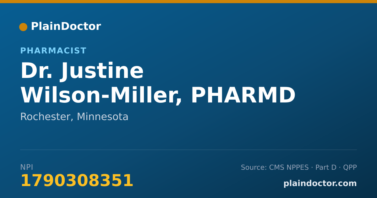 Shareable card for Justine Wilson-Miller, PHARMD - Pharmacist, Rochester, MN