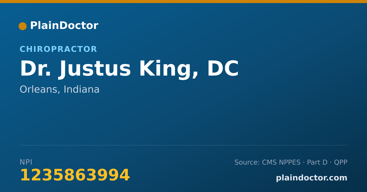 Shareable card for Justus King, DC - Chiropractor, Orleans, IN