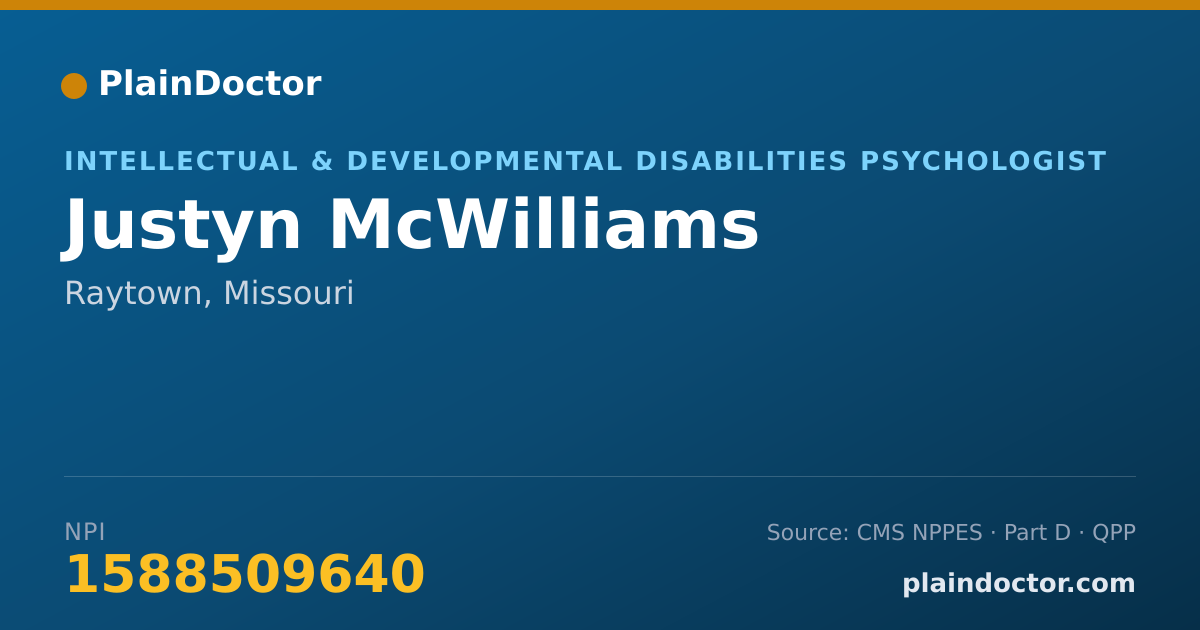 Shareable card for Justyn McWilliams - Intellectual & Developmental Disabilities Psychologist, Raytown, MO