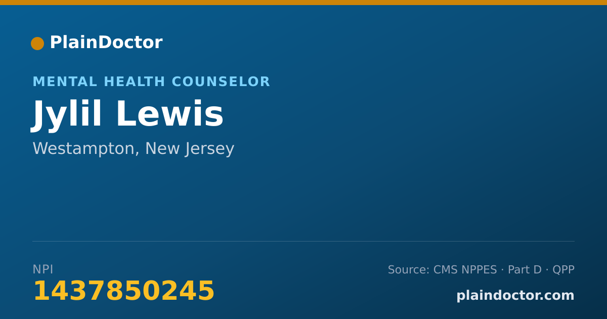 Shareable card for Jylil Lewis - Mental Health Counselor, Westampton, NJ