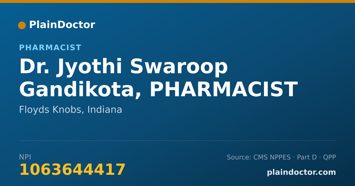 Shareable card for Jyothi Swaroop Gandikota, PHARMACIST - Pharmacist, Floyds Knobs, IN