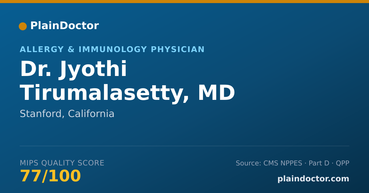 Shareable card for Jyothi Tirumalasetty, MD - Allergy & Immunology Physician, Stanford, CA