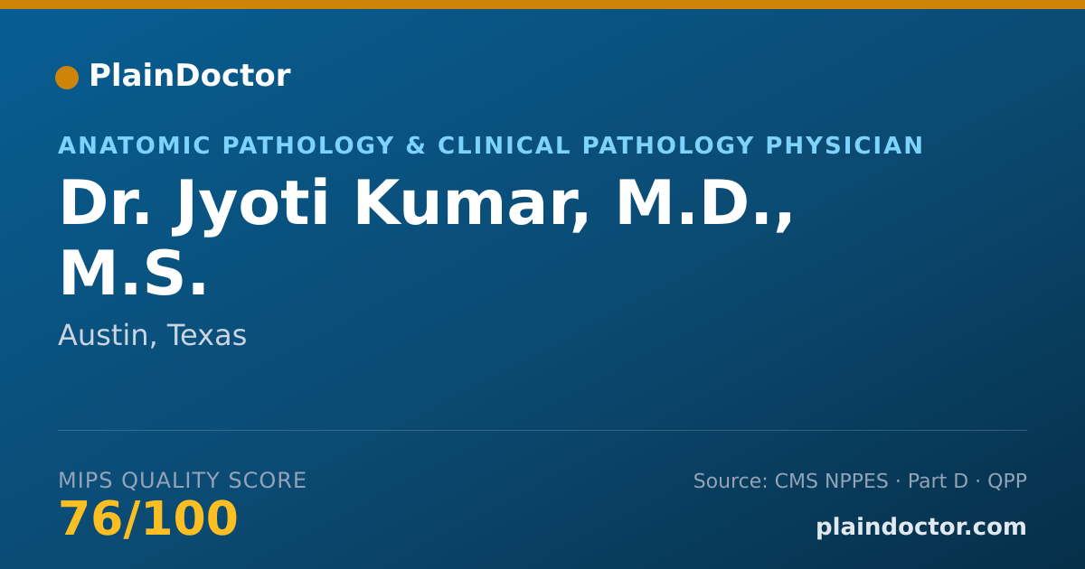 Shareable card for Jyoti Kumar, M.D., M.S. - Anatomic Pathology & Clinical Pathology Physician, Austin, TX