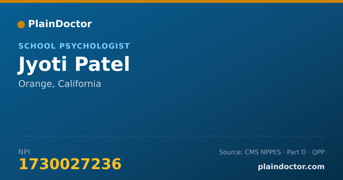 Shareable card for Jyoti Patel - School Psychologist, Orange, CA