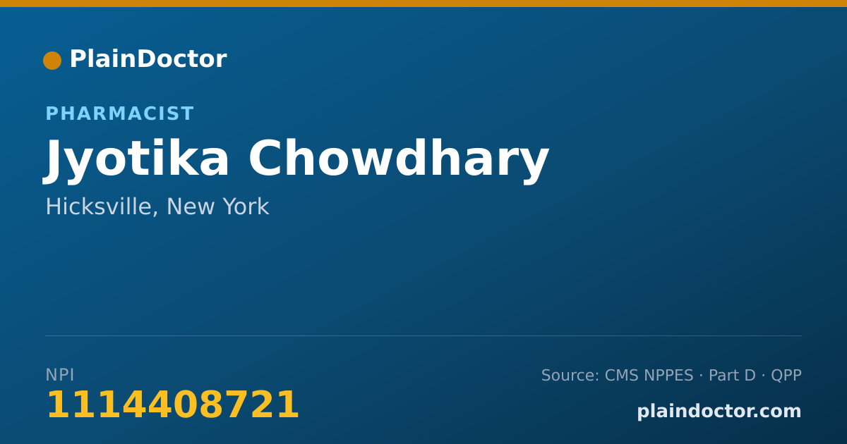 Shareable card for Jyotika Chowdhary - Pharmacist, Hicksville, NY