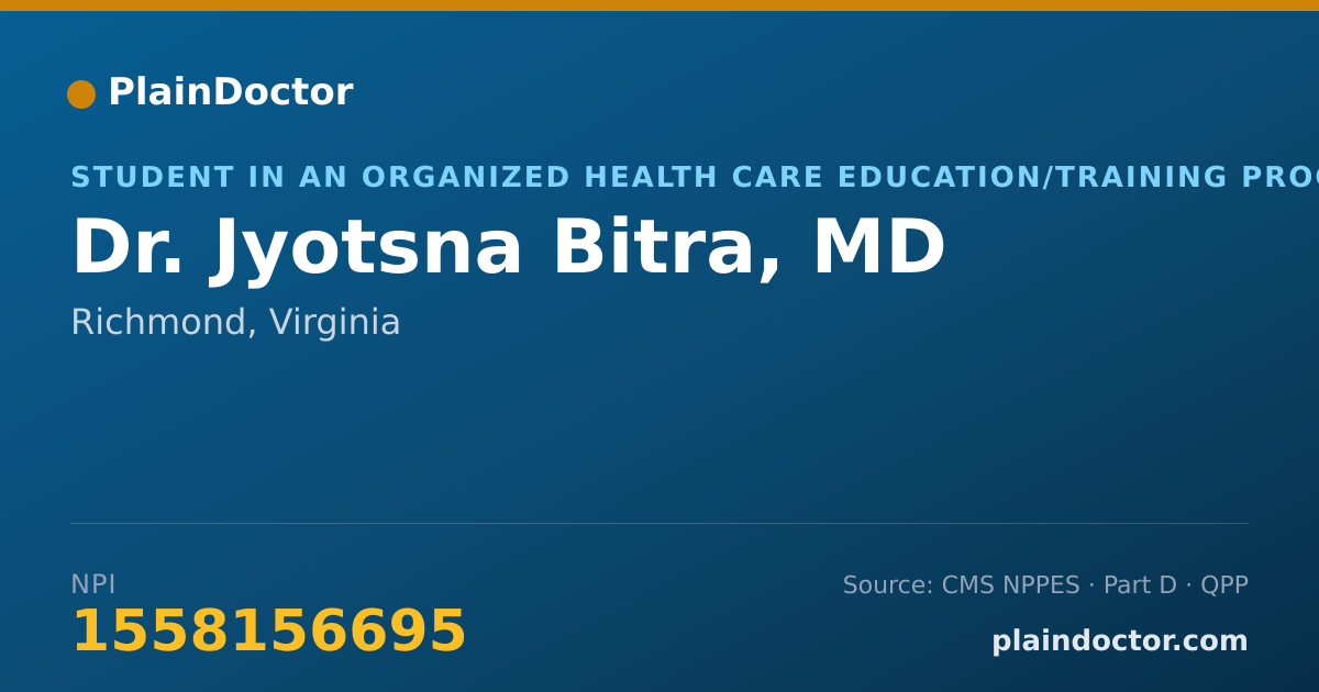 Shareable card for Jyotsna Bitra, MD - Student in an Organized Health Care Education/Training Program, Richmond, VA