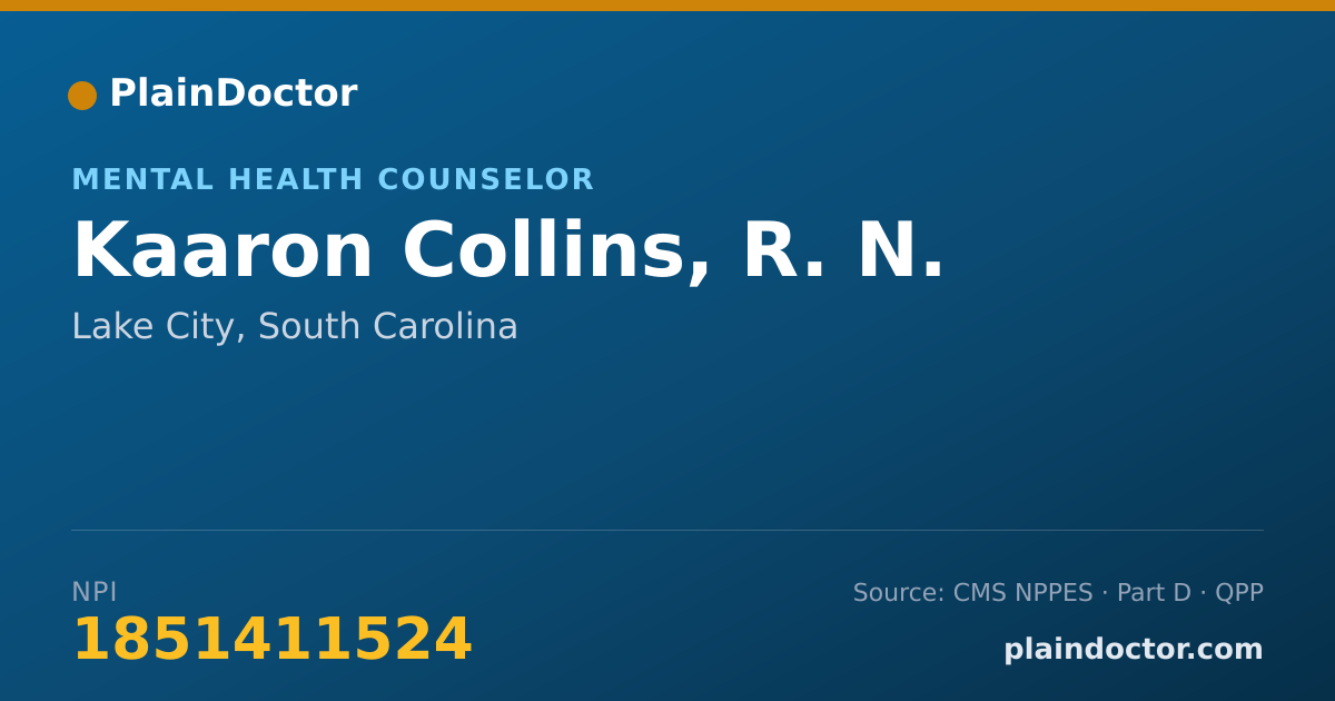 Shareable card for Kaaron Collins, R. N. - Mental Health Counselor, Lake City, SC