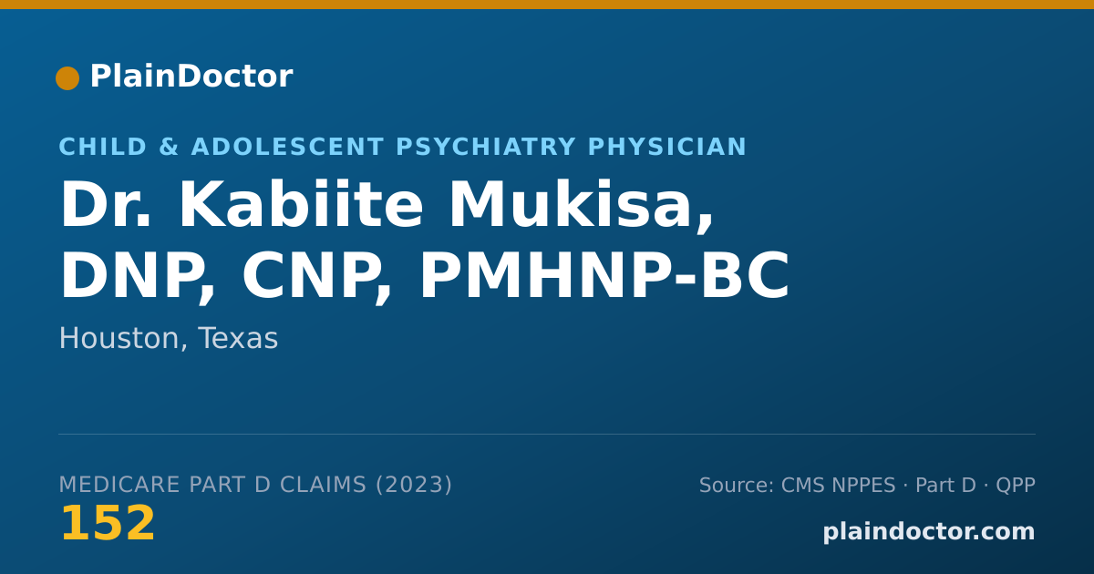 Shareable card for Kabiite Mukisa, DNP, CNP, PMHNP-BC - Child & Adolescent Psychiatry Physician, Houston, TX