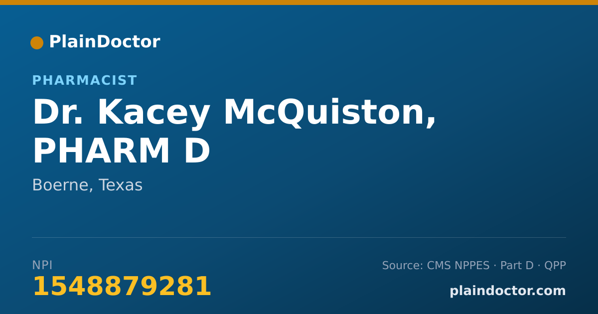 Shareable card for Kacey McQuiston, PHARM D - Pharmacist, Boerne, TX