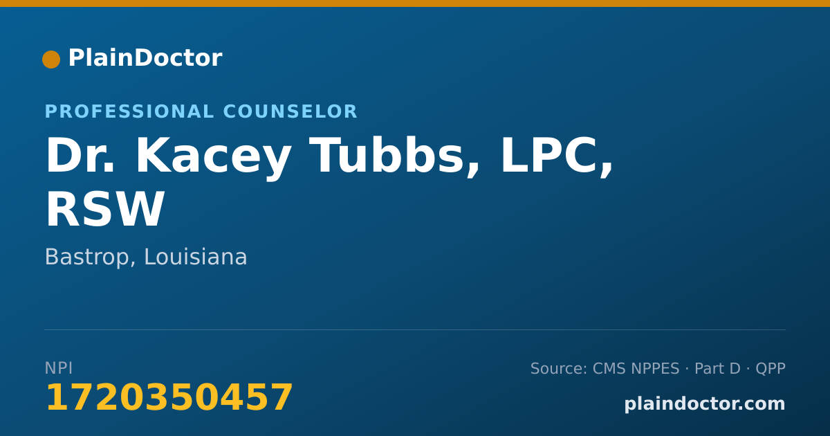Shareable card for Kacey Tubbs, LPC, RSW - Professional Counselor, Bastrop, LA