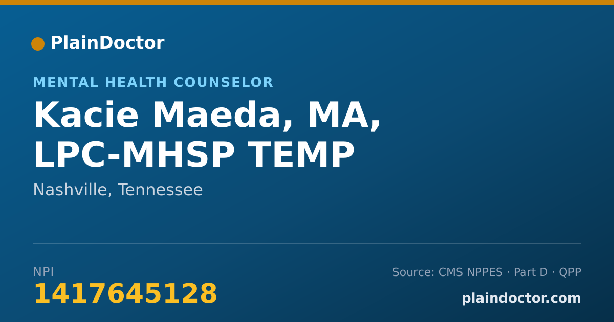 Shareable card for Kacie Maeda, MA, LPC-MHSP TEMP - Mental Health Counselor, Nashville, TN