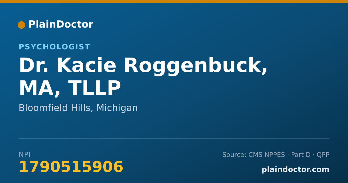 Shareable card for Kacie Roggenbuck, MA, TLLP - Psychologist, Bloomfield Hills, MI