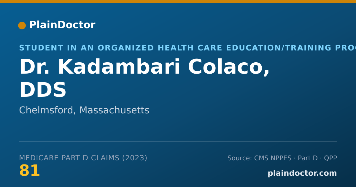 Shareable card for Kadambari Colaco, DDS - Student in an Organized Health Care Education/Training Program, Chelmsford, MA