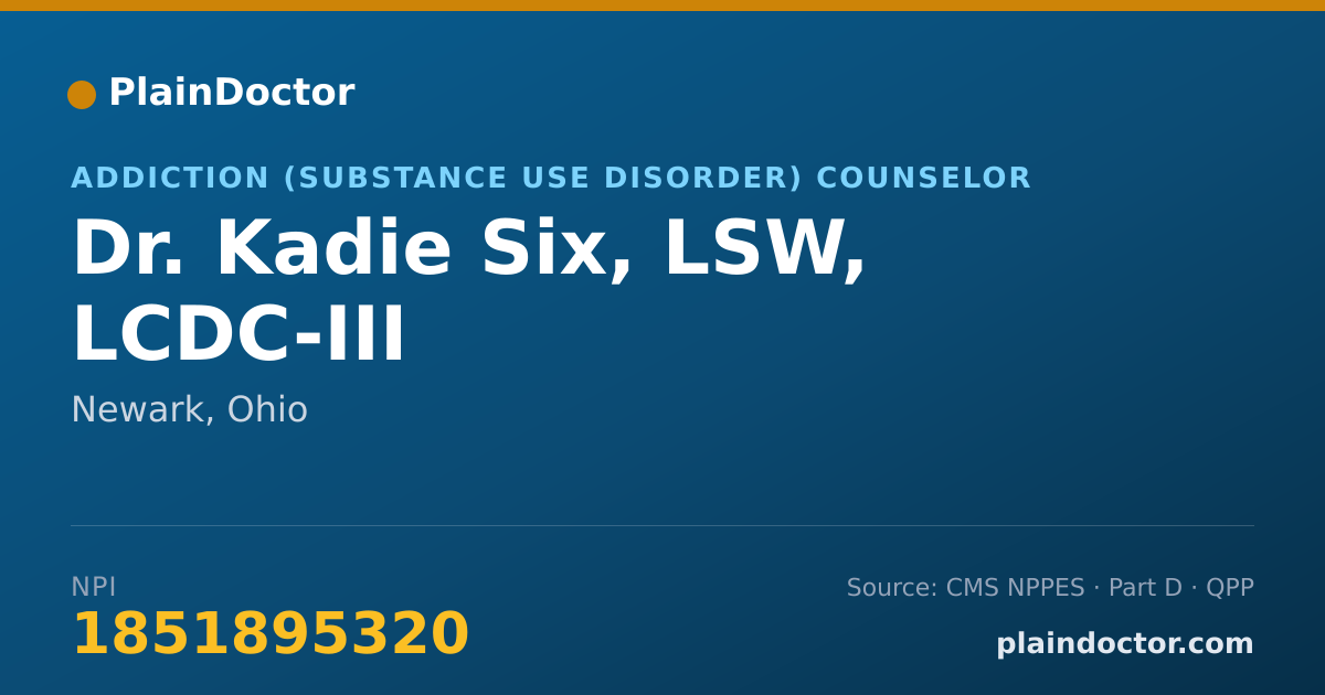 Shareable card for Kadie Six, LSW, LCDC-III - Addiction (Substance Use Disorder) Counselor, Newark, OH