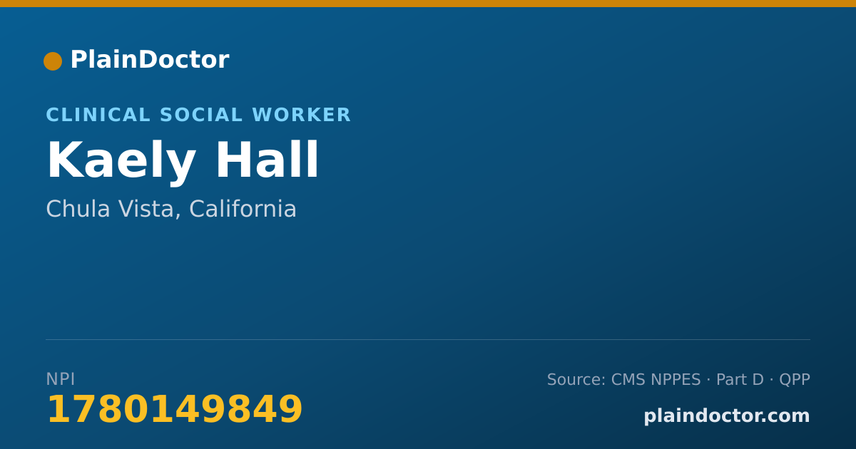 Shareable card for Kaely Hall - Clinical Social Worker, Chula Vista, CA