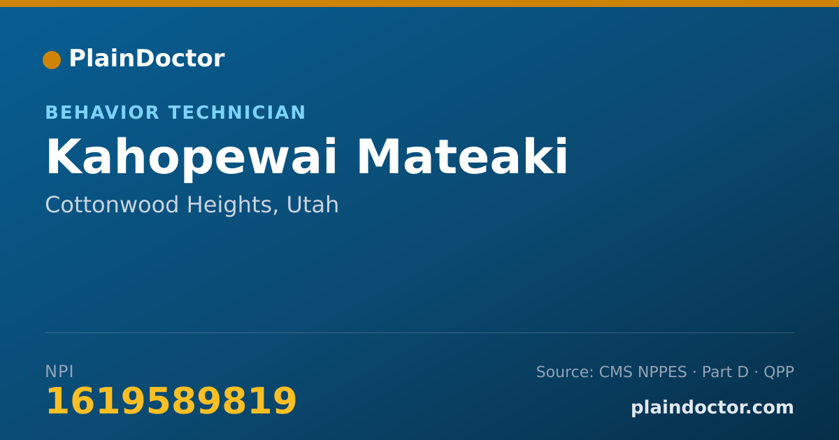 Shareable card for Kahopewai Mateaki - Behavior Technician, Cottonwood Heights, UT
