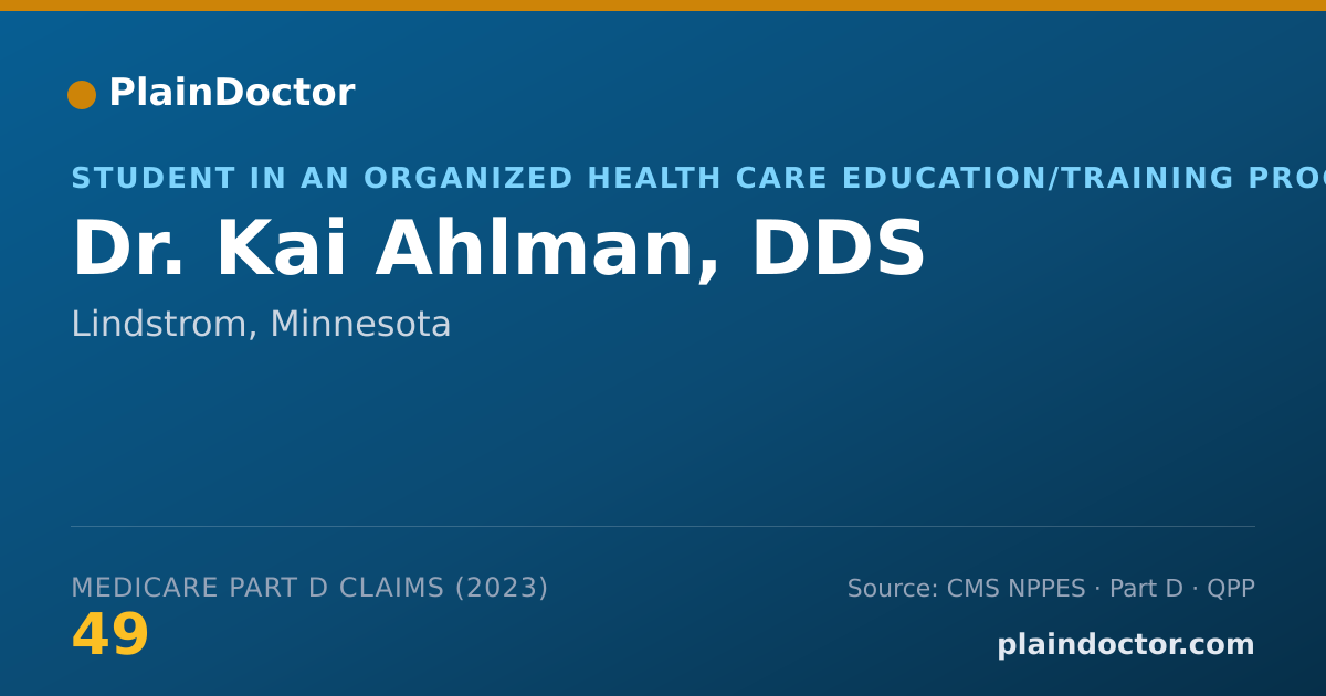 Shareable card for Kai Ahlman, DDS - Student in an Organized Health Care Education/Training Program, Lindstrom, MN