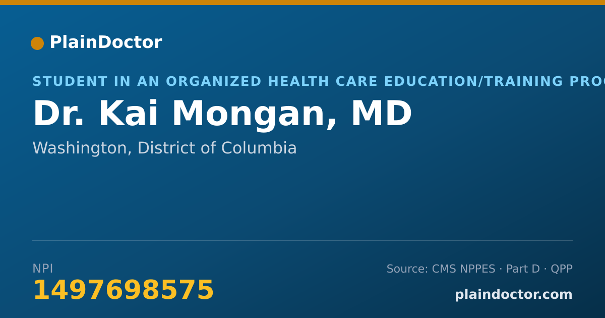 Shareable card for Kai Mongan, MD - Student in an Organized Health Care Education/Training Program, Washington, DC