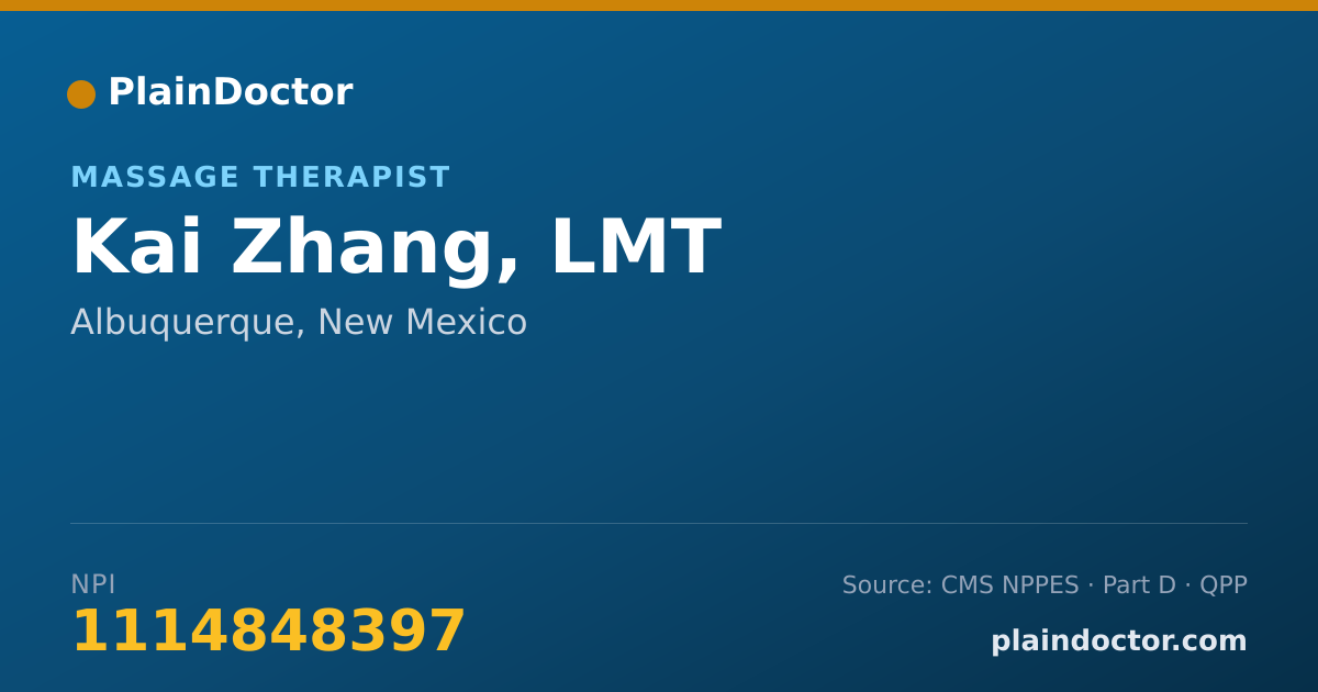 Shareable card for Kai Zhang, LMT - Massage Therapist, Albuquerque, NM