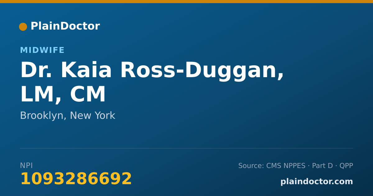 Shareable card for Kaia Ross-Duggan, LM, CM - Midwife, Brooklyn, NY