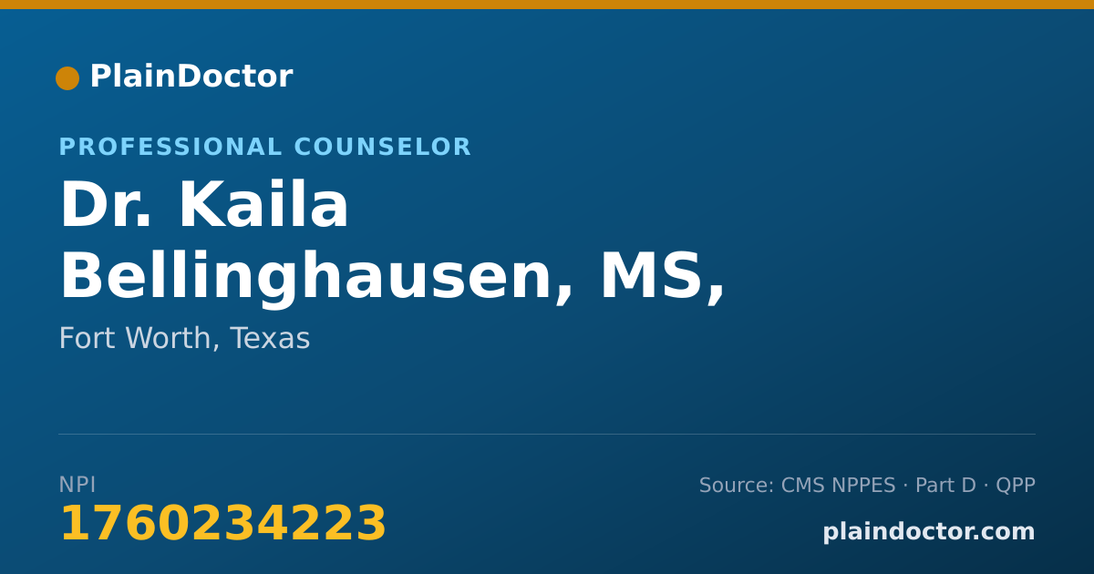 Shareable card for Kaila Bellinghausen, MS, LPC, RPT - Professional Counselor, Fort Worth, TX