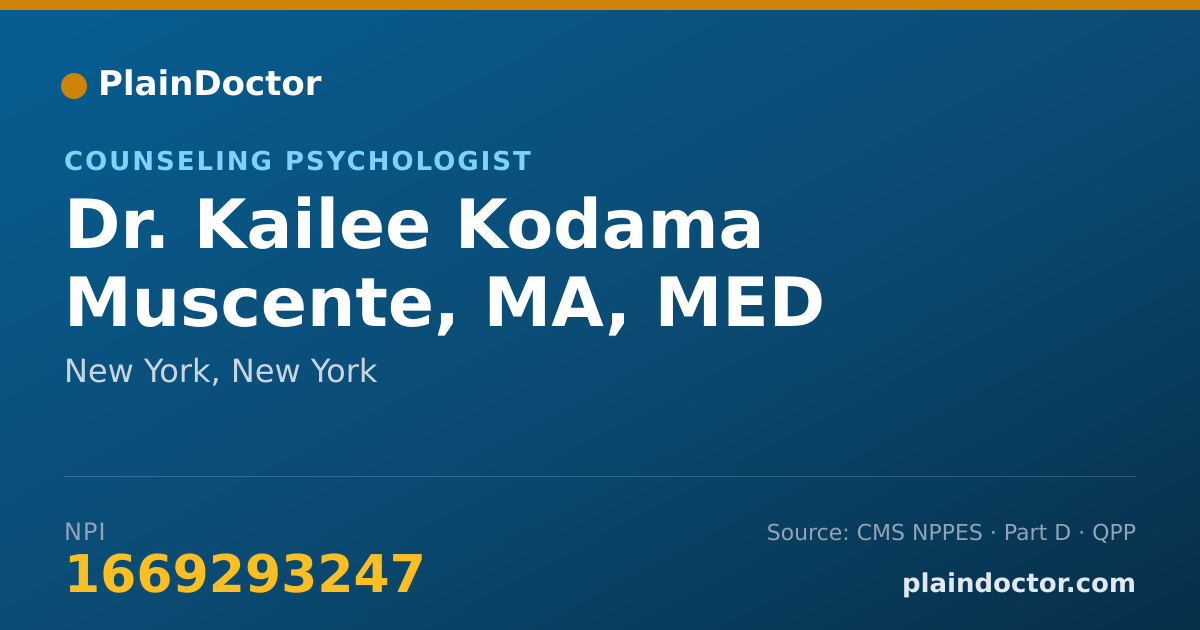 Shareable card for Kailee Kodama Muscente, MA, MED - Counseling Psychologist, New York, NY