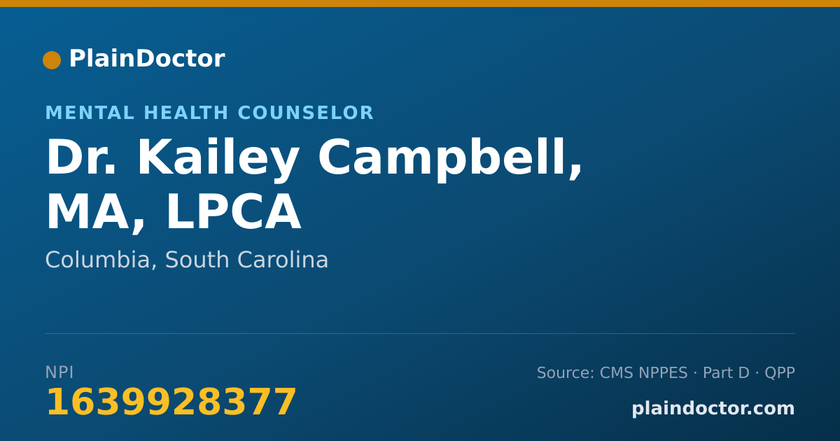 Shareable card for Kailey Campbell, MA, LPCA - Mental Health Counselor, Columbia, SC