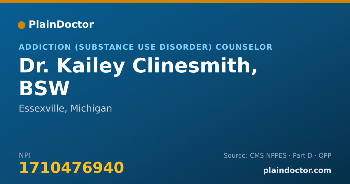 Shareable card for Kailey Clinesmith, BSW - Addiction (Substance Use Disorder) Counselor, Essexville, MI
