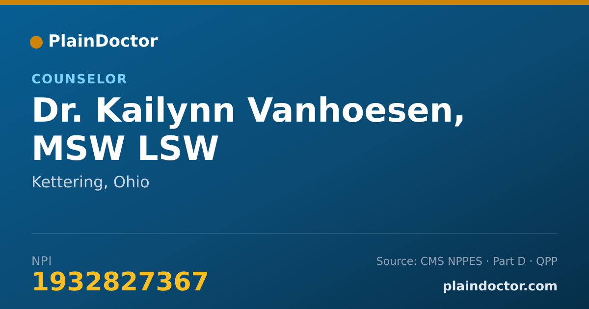 Shareable card for Kailynn Vanhoesen, MSW LSW - Counselor, Kettering, OH