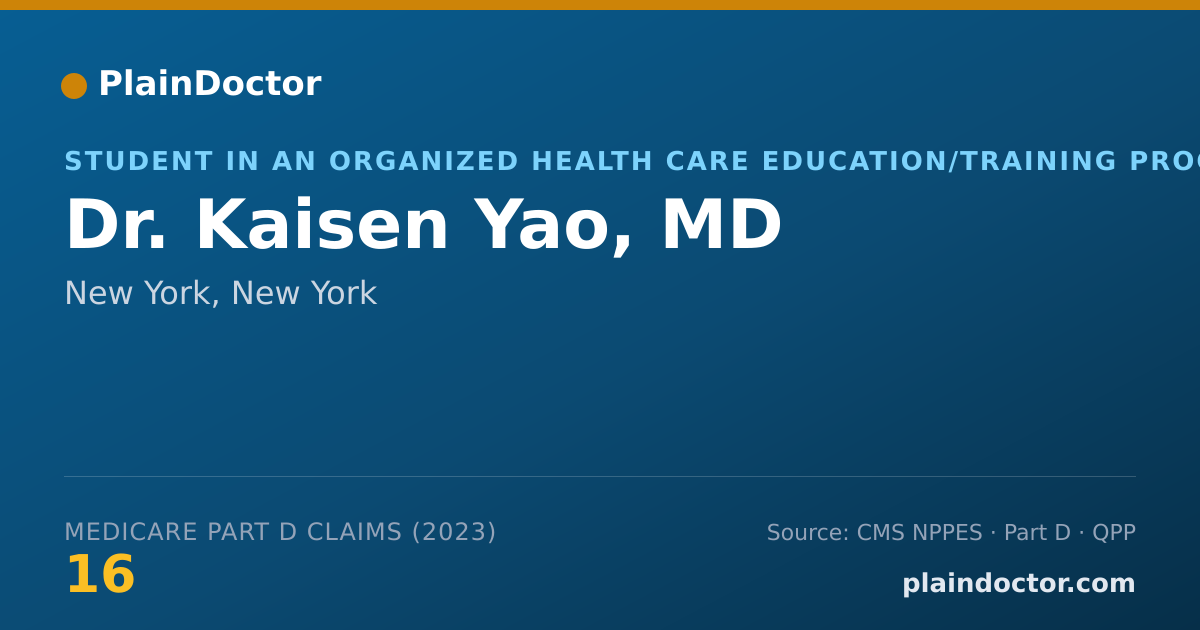 Shareable card for Kaisen Yao, MD - Student in an Organized Health Care Education/Training Program, New York, NY