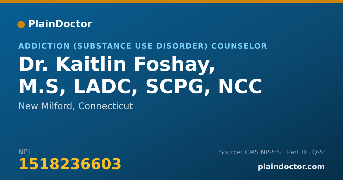 Shareable card for Kaitlin Foshay, M.S, LADC, SCPG, NCC - Addiction (Substance Use Disorder) Counselor, New Milford, CT