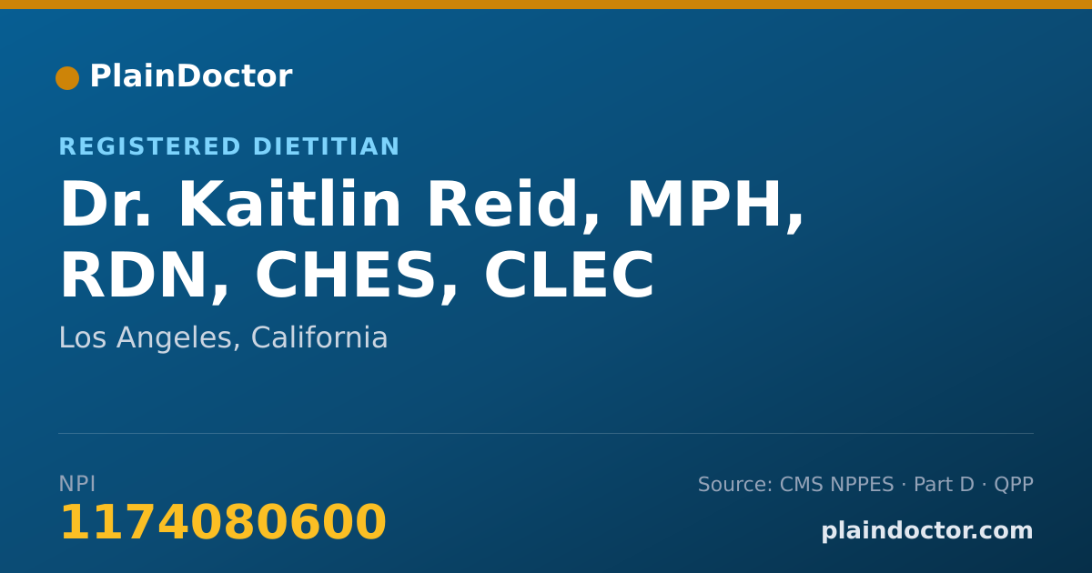 Shareable card for Kaitlin Reid, MPH, RDN, CHES, CLEC - Registered Dietitian, Los Angeles, CA