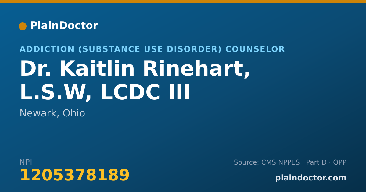 Shareable card for Kaitlin Rinehart, L.S.W, LCDC III - Addiction (Substance Use Disorder) Counselor, Newark, OH