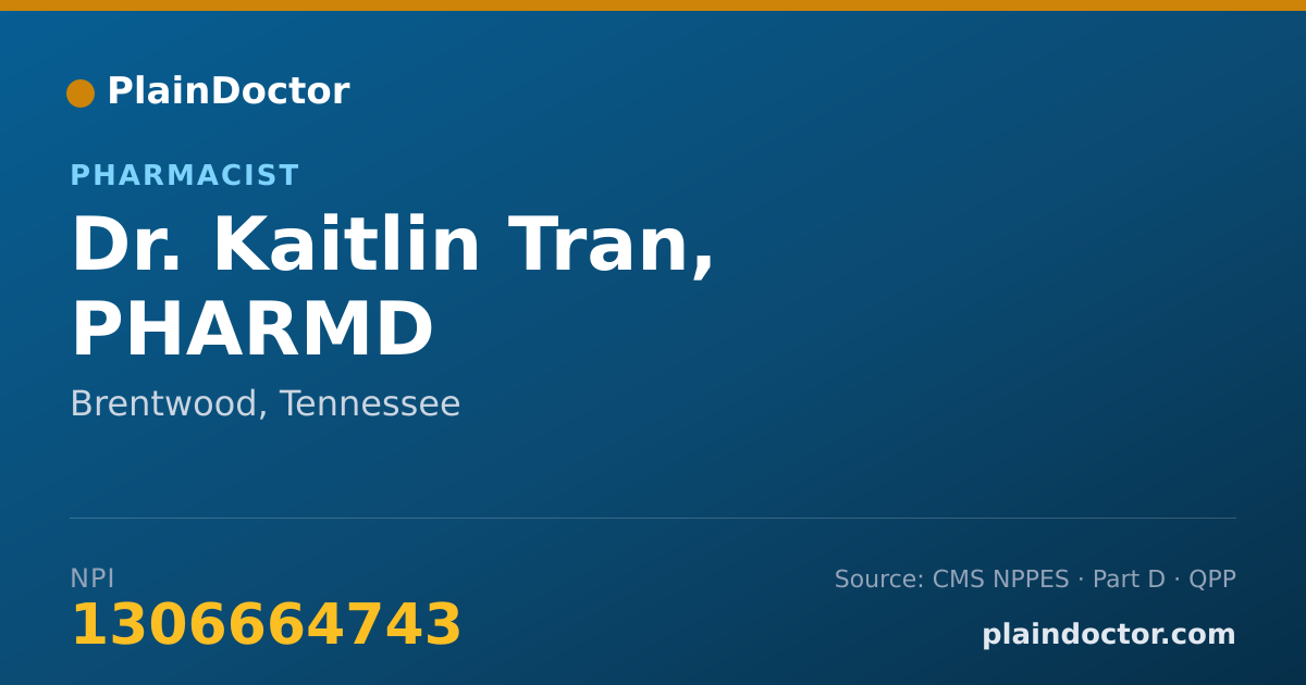 Shareable card for Kaitlin Tran, PHARMD - Pharmacist, Brentwood, TN