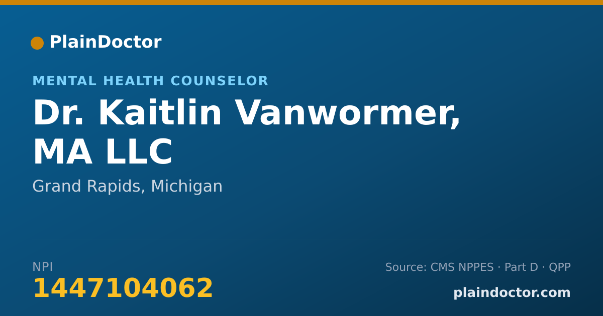 Shareable card for Kaitlin Vanwormer, MA LLC - Mental Health Counselor, Grand Rapids, MI