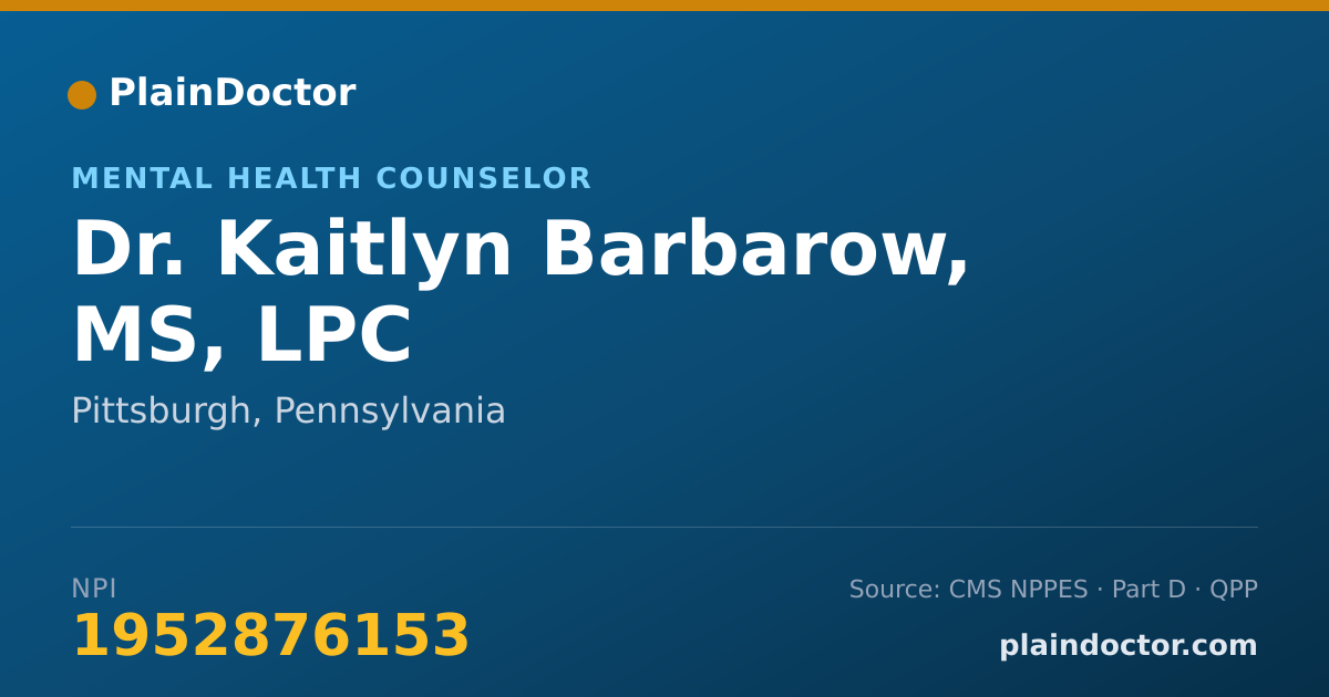 Shareable card for Kaitlyn Barbarow, MS, LPC - Mental Health Counselor, Pittsburgh, PA