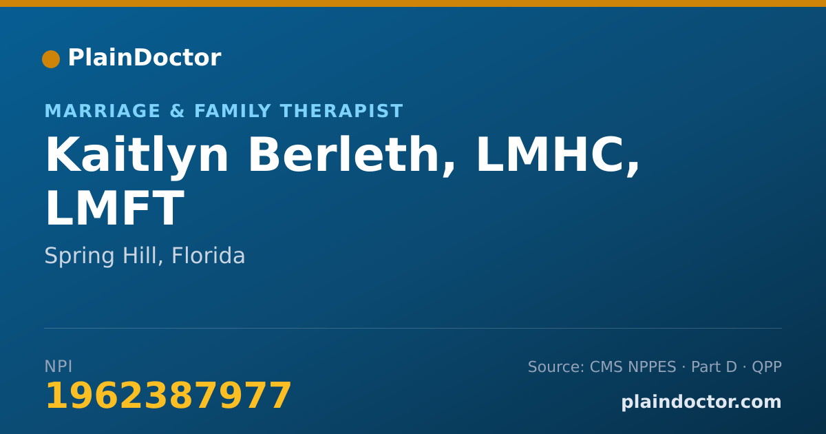 Shareable card for Kaitlyn Berleth, LMHC, LMFT - Marriage & Family Therapist, Spring Hill, FL