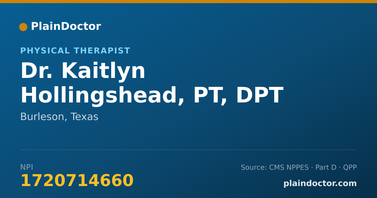 Shareable card for Kaitlyn Hollingshead, PT, DPT - Physical Therapist, Burleson, TX