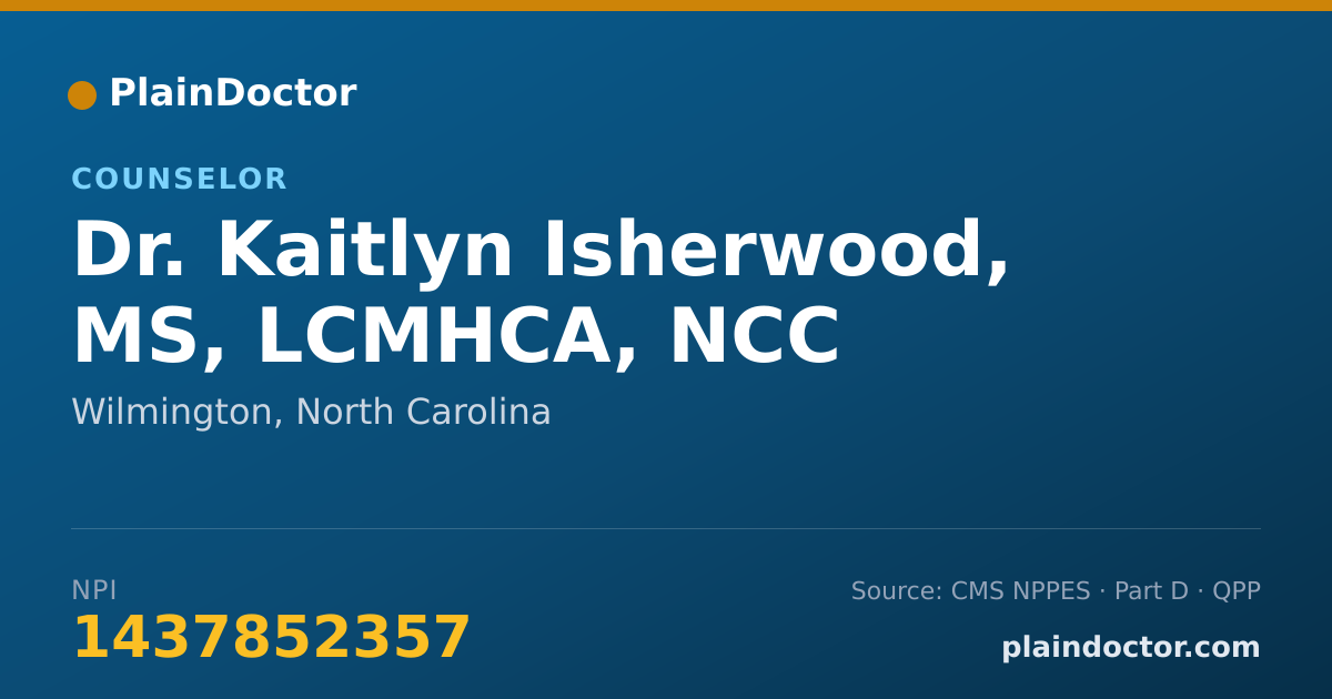 Shareable card for Kaitlyn Isherwood, MS, LCMHCA, NCC - Counselor, Wilmington, NC