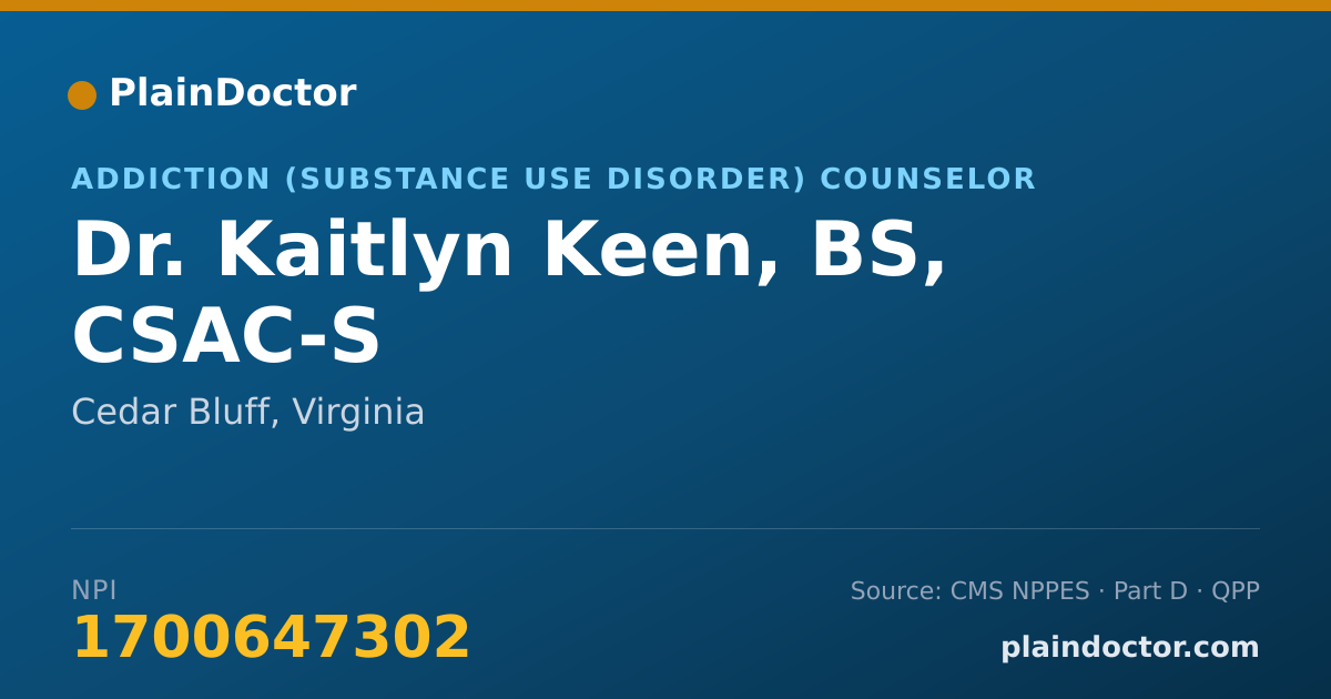 Shareable card for Kaitlyn Keen, BS, CSAC-S - Addiction (Substance Use Disorder) Counselor, Cedar Bluff, VA
