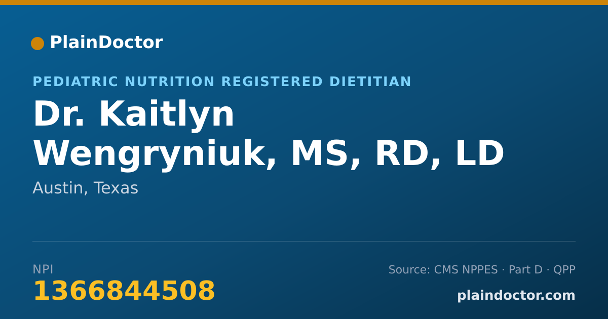 Shareable card for Kaitlyn Wengryniuk, MS, RD, LD - Pediatric Nutrition Registered Dietitian, Austin, TX