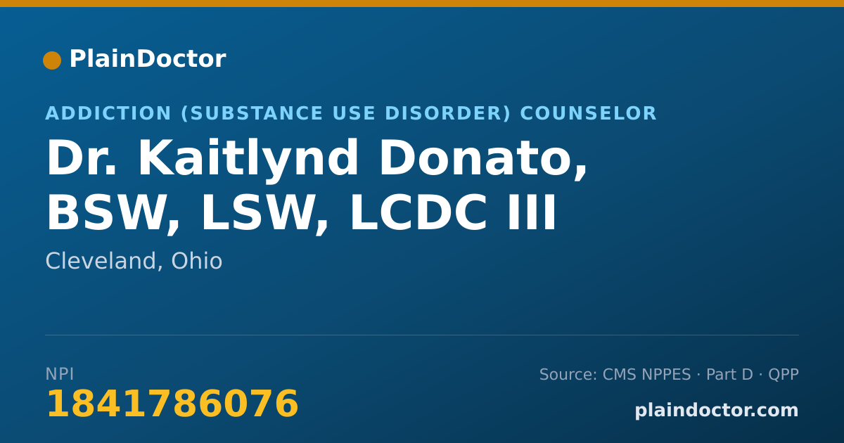 Shareable card for Kaitlynd Donato, BSW, LSW, LCDC III - Addiction (Substance Use Disorder) Counselor, Cleveland, OH